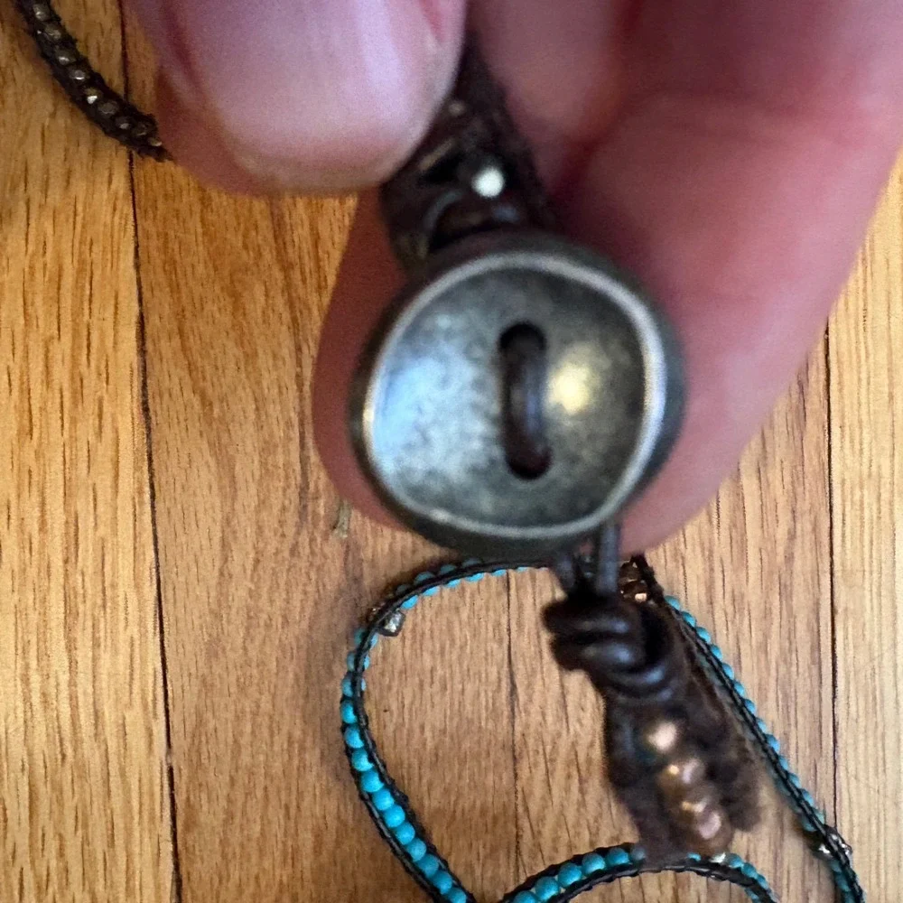 Leather Wrap Bracelet Set Turquoise Skull & Metallic Beads Boho 2pc